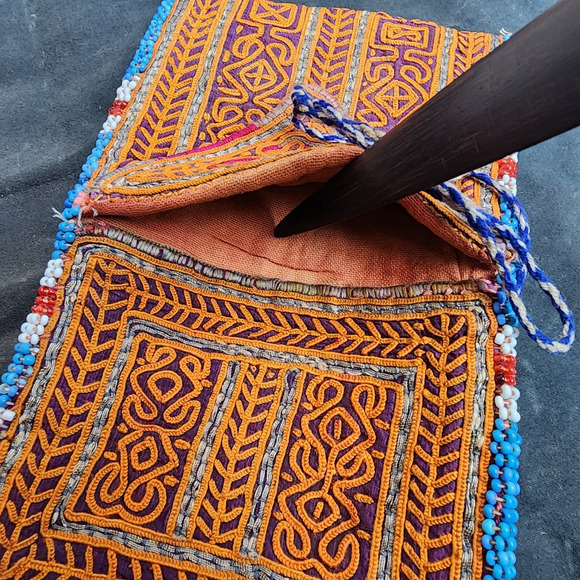Kuchi Embroidered Pouch Wallet Central Asian Handmade Beaded String Tie - Picture 7 of 10